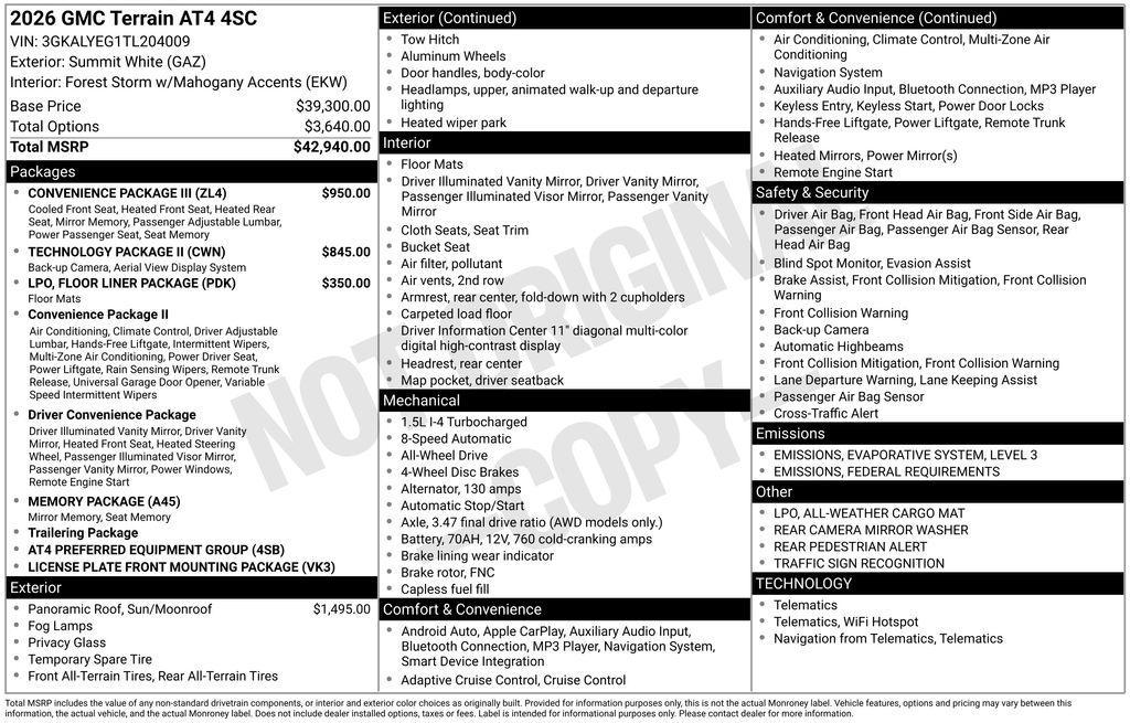 new 2026 GMC Terrain car, priced at $41,453