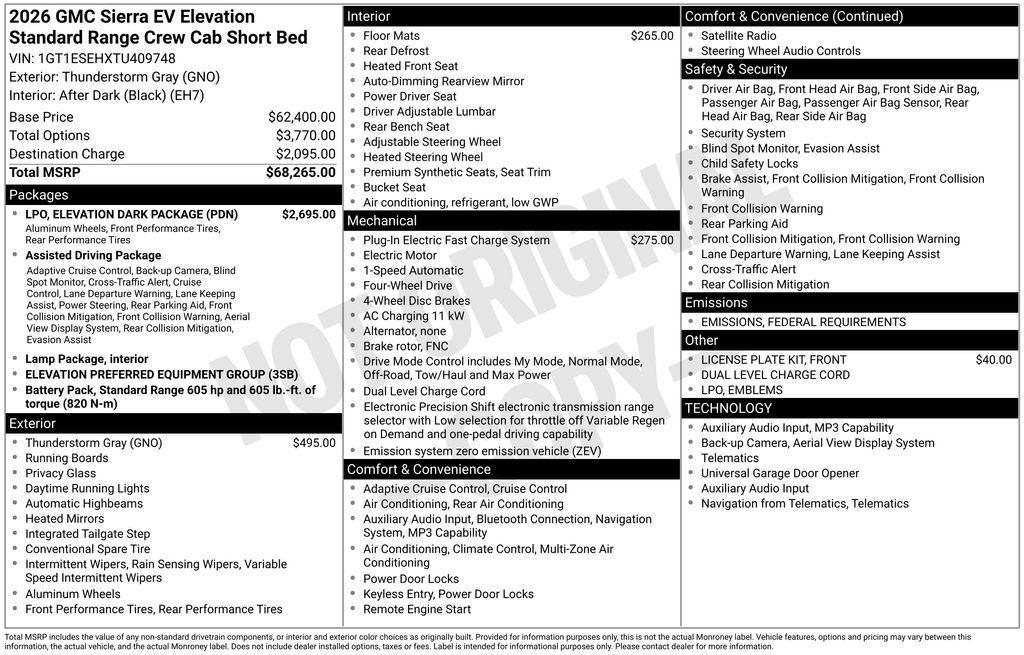 new 2026 GMC Sierra EV car, priced at $62,085