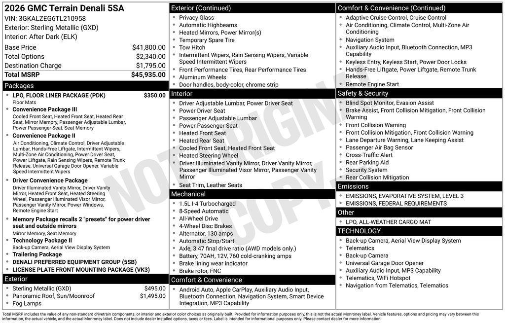 new 2026 GMC Terrain car, priced at $42,093
