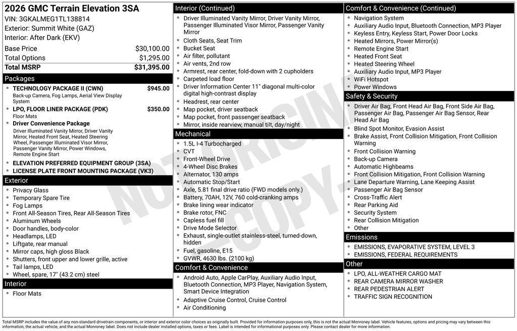 new 2026 GMC Terrain car, priced at $30,937
