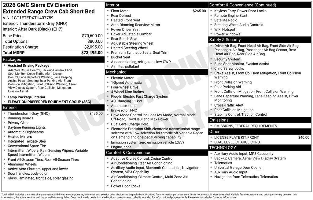 new 2026 GMC Sierra EV car, priced at $66,844