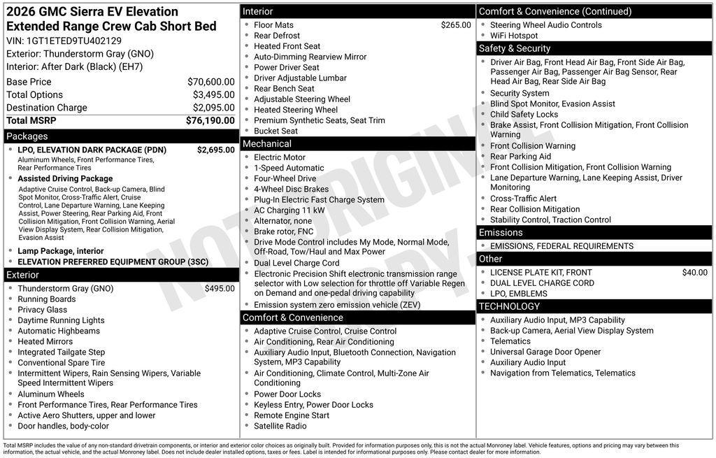 new 2026 GMC Sierra EV car, priced at $69,297