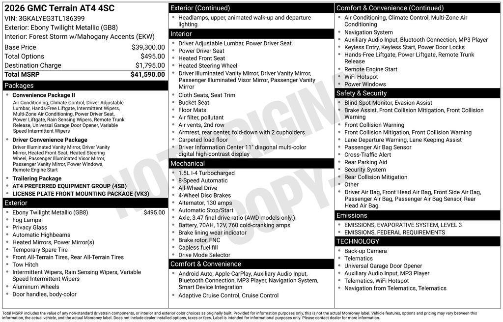 new 2026 GMC Terrain car, priced at $38,508