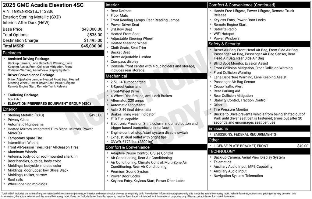 new 2025 GMC Acadia car, priced at $38,519