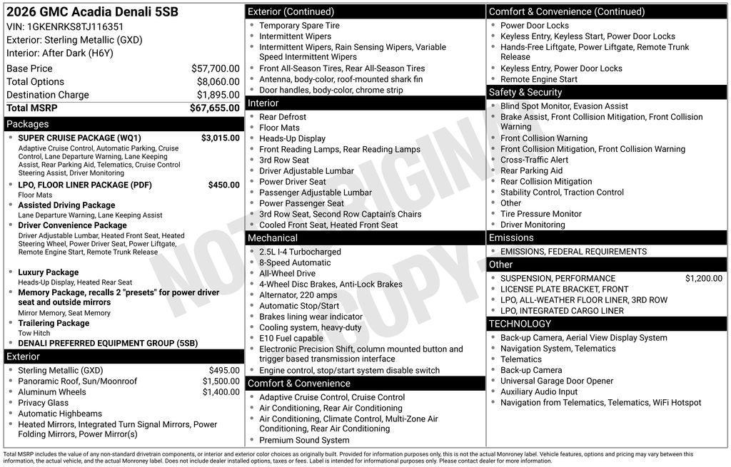 new 2026 GMC Acadia car, priced at $64,949