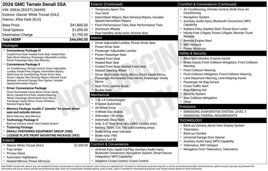 new 2026 GMC Terrain car, priced at $41,956