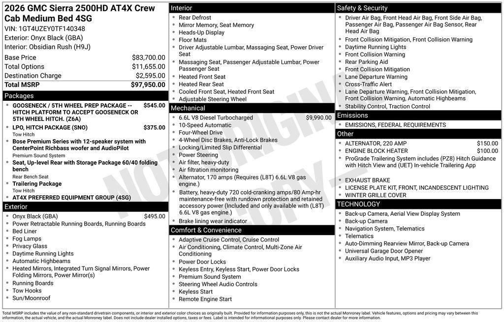 new 2026 GMC Sierra 2500 car, priced at $88,407