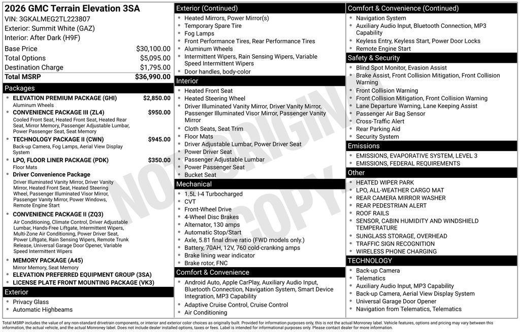 new 2026 GMC Terrain car, priced at $34,071