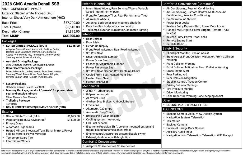 new 2026 GMC Acadia car, priced at $62,597