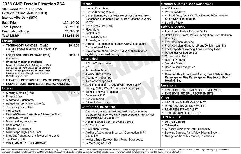 new 2026 GMC Terrain car, priced at $30,907