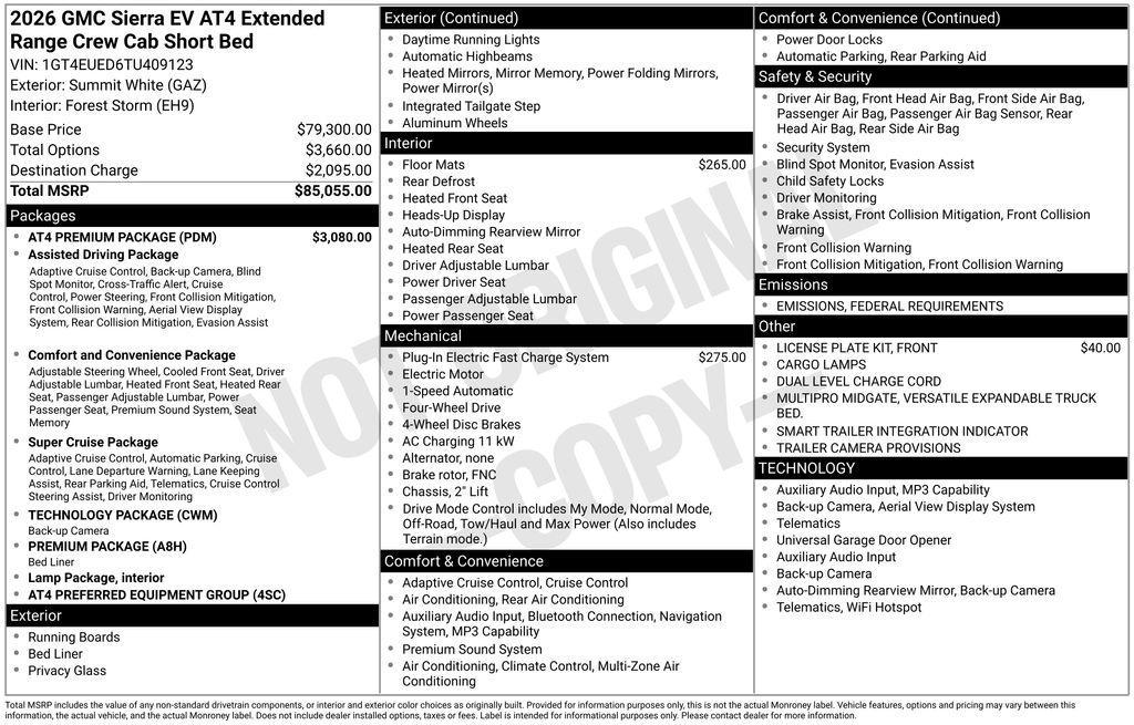 new 2026 GMC Sierra EV car, priced at $74,743