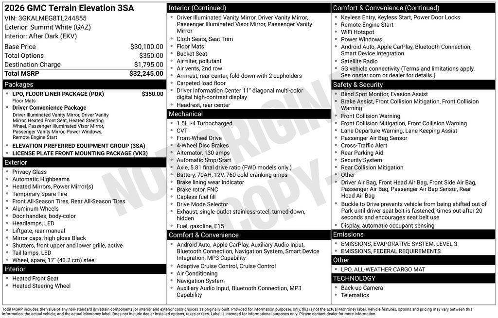 new 2026 GMC Terrain car, priced at $30,133