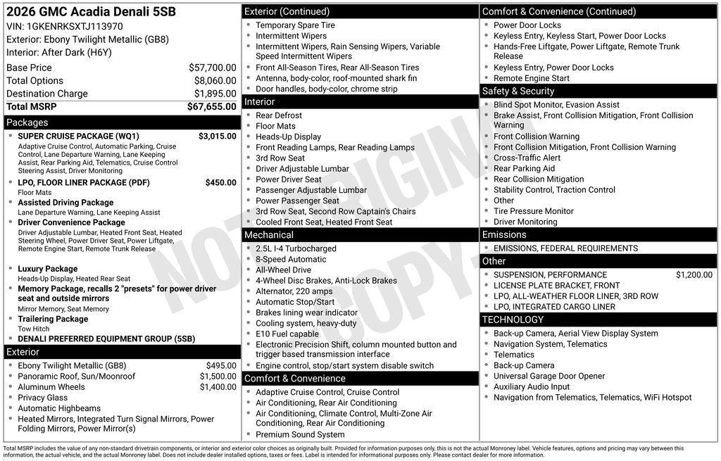 new 2026 GMC Acadia car, priced at $64,949