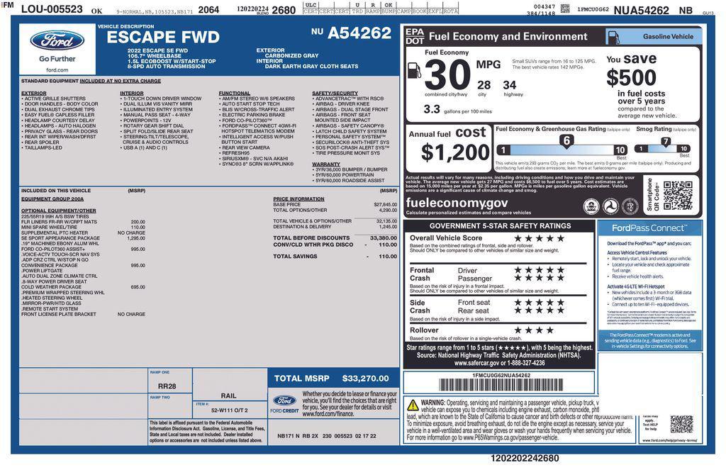 used 2022 Ford Escape car, priced at $16,456