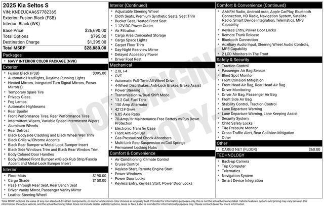 new 2025 Kia Seltos car, priced at $24,386