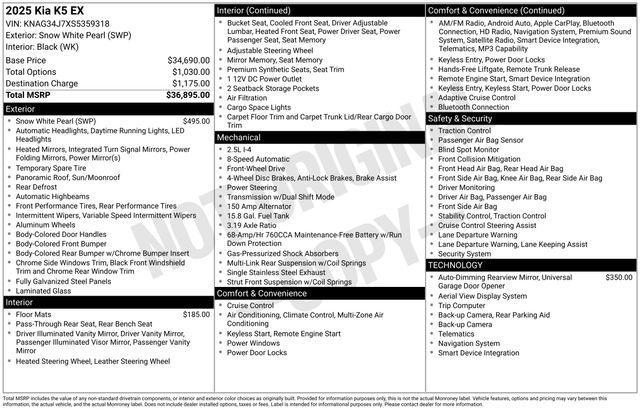 new 2025 Kia K5 car, priced at $30,391