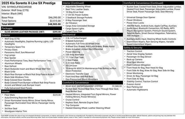 new 2025 Kia Sorento car, priced at $43,260