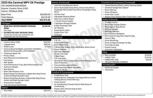 new 2025 Kia Carnival car, priced at $50,145