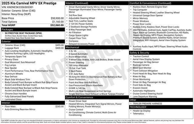 new 2025 Kia Carnival car, priced at $47,434