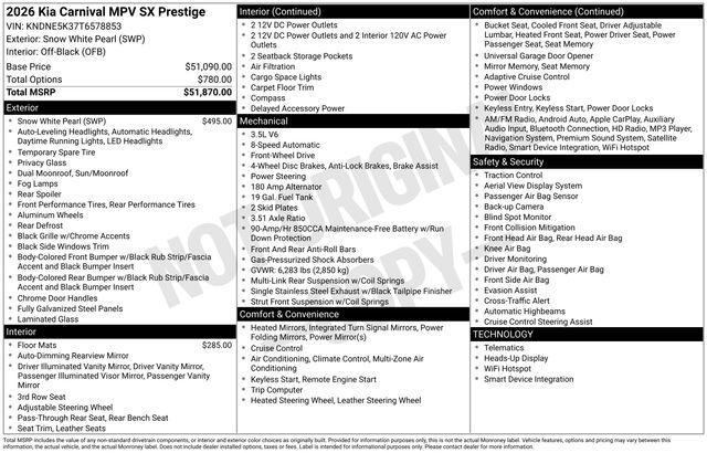 new 2026 Kia Carnival car, priced at $52,285