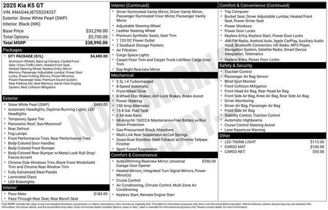 new 2025 Kia K5 car, priced at $36,948