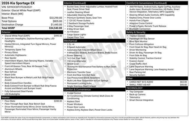 new 2026 Kia Sportage car, priced at $31,048