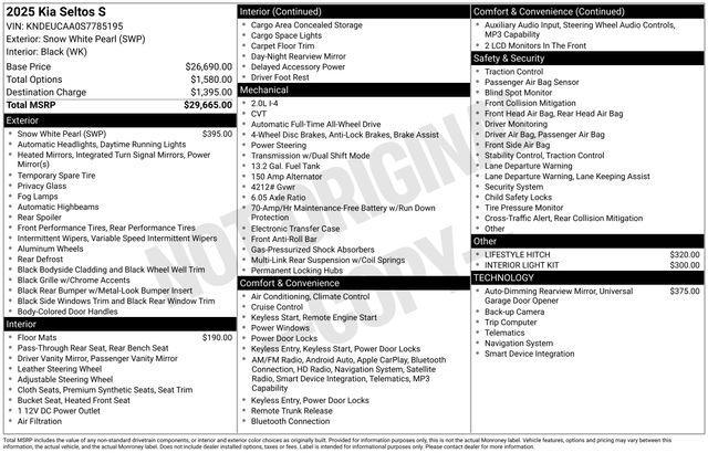 new 2025 Kia Seltos car, priced at $25,097