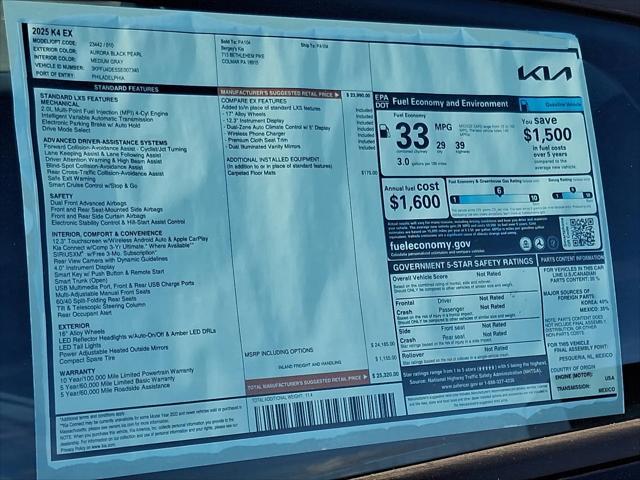 new 2025 Kia K4 car, priced at $25,020