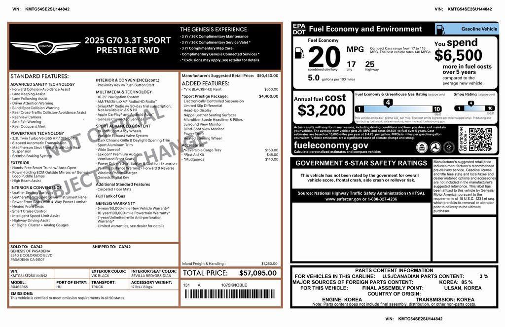 used 2025 Genesis G70 car, priced at $41,675