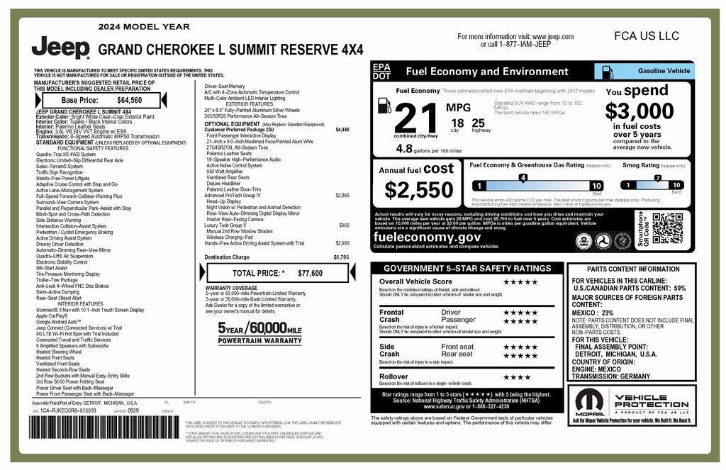 used 2024 Jeep Grand Cherokee L car, priced at $47,675