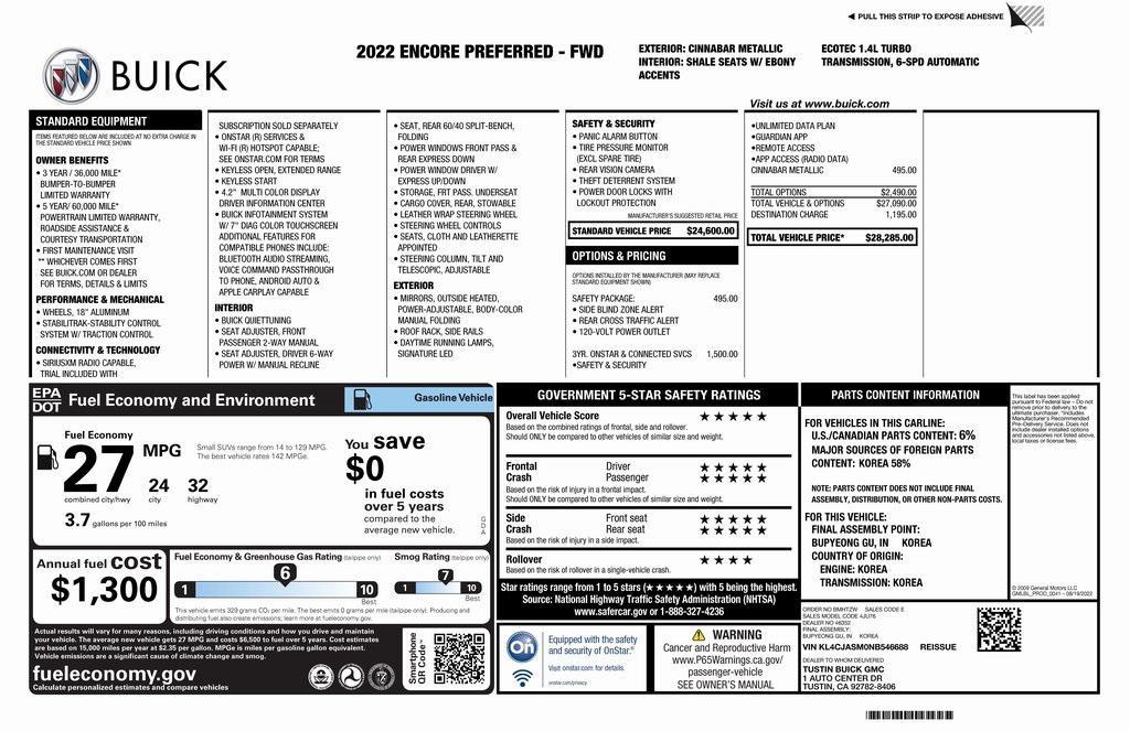 used 2022 Buick Encore car, priced at $19,173
