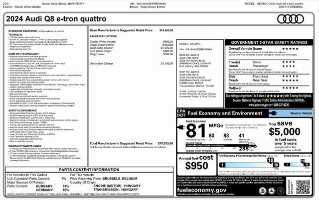 used 2024 Audi Q8 e-tron car, priced at $41,975