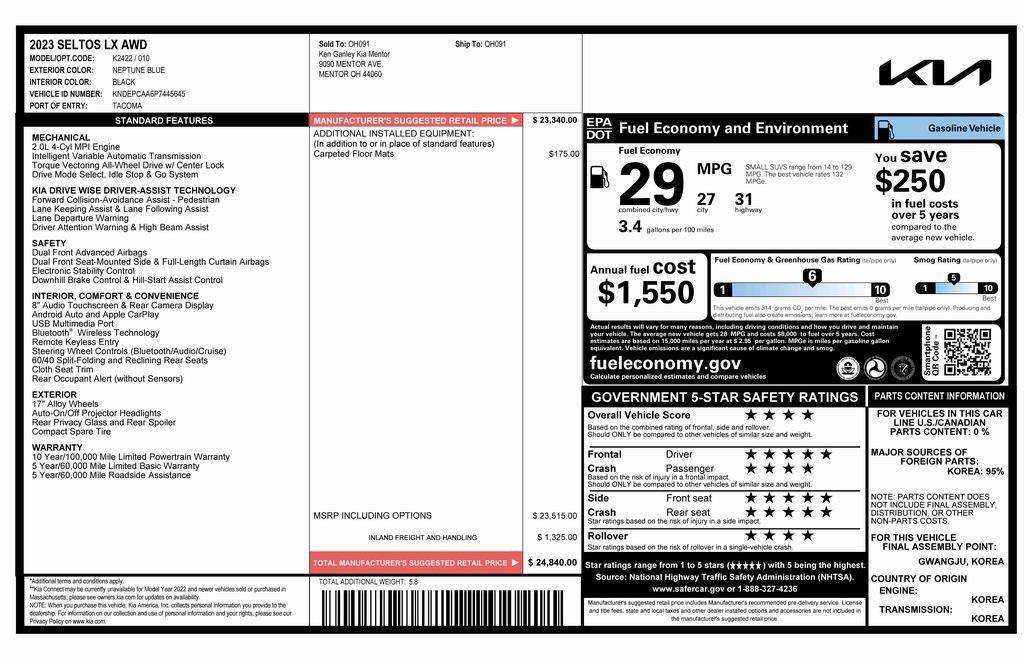 used 2023 Kia Seltos car, priced at $18,173