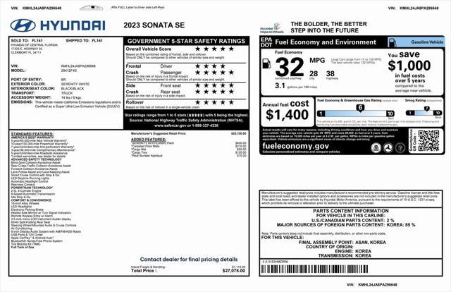 used 2023 Hyundai Sonata car, priced at $18,775