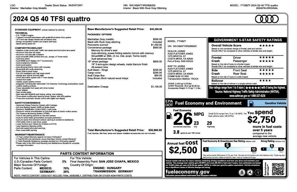 used 2024 Audi Q5 car, priced at $36,973