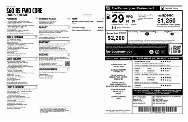 used 2024 Volvo S60 car, priced at $27,473