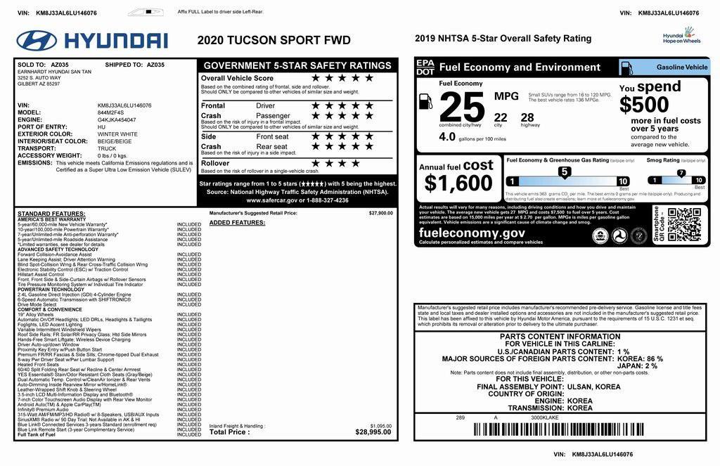 used 2020 Hyundai Tucson car, priced at $18,973