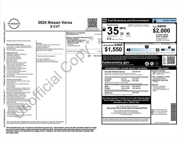 used 2024 Nissan Versa car, priced at $16,373