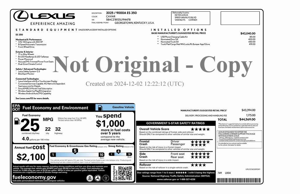used 2025 Lexus ES 350 car, priced at $39,373