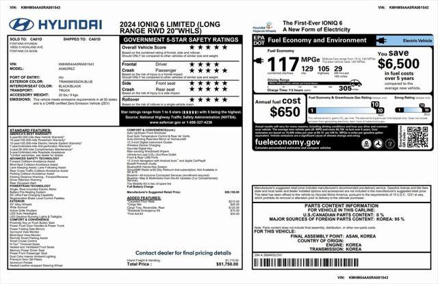used 2024 Hyundai IONIQ 6 car, priced at $25,275