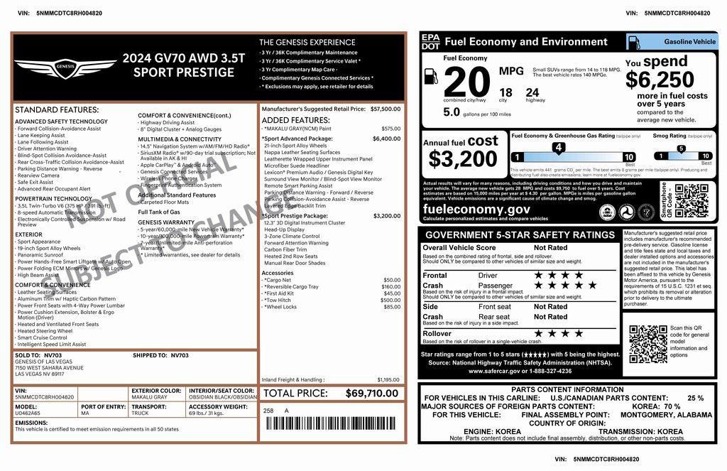 used 2024 Genesis GV70 car, priced at $50,975