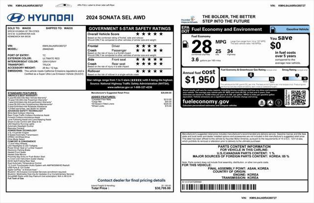 used 2024 Hyundai Sonata car, priced at $21,875
