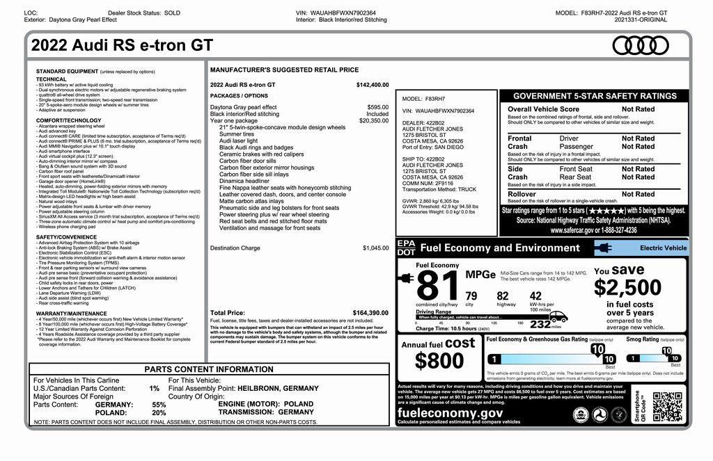 used 2022 Audi RS e-tron GT car, priced at $58,975