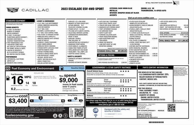 used 2023 Cadillac Escalade ESV car, priced at $68,973