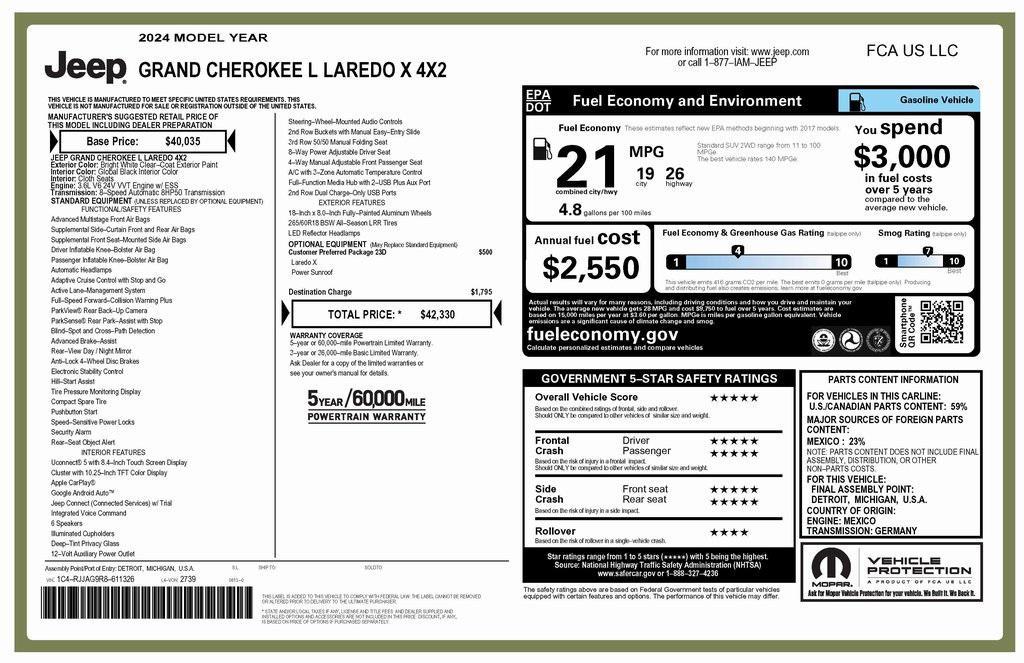 used 2024 Jeep Grand Cherokee L car, priced at $27,675