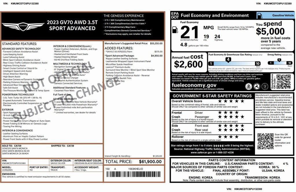 used 2023 Genesis GV70 car, priced at $43,575