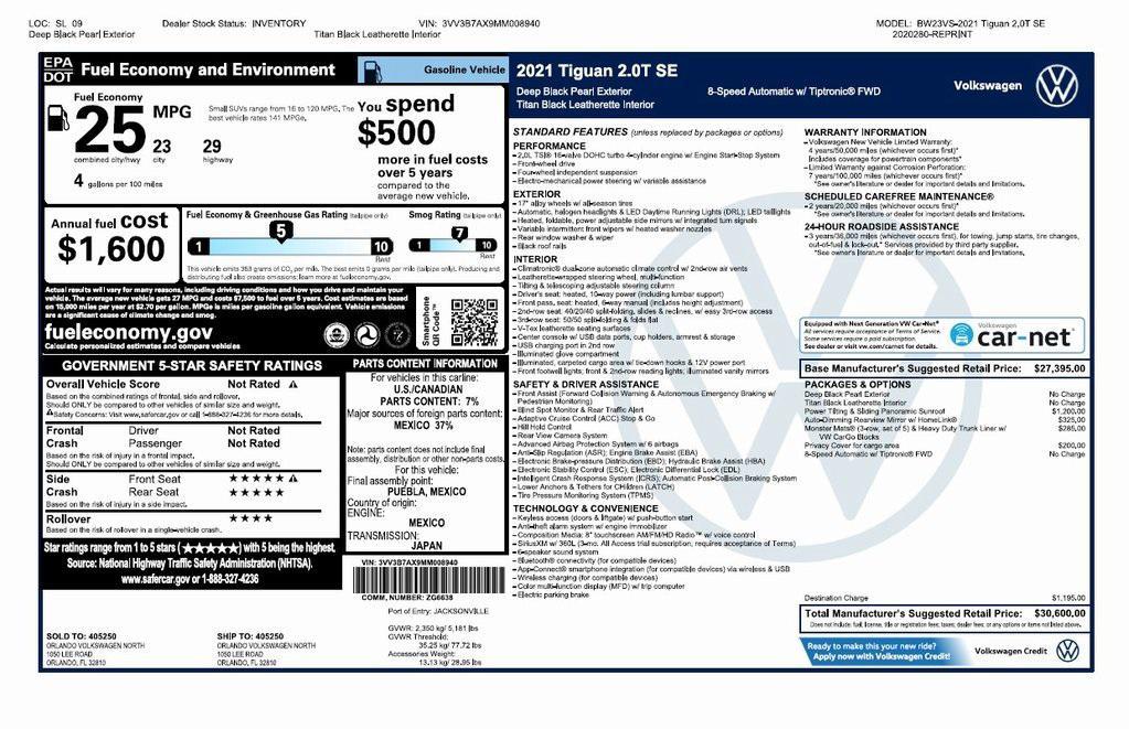 used 2021 Volkswagen Tiguan car, priced at $22,573