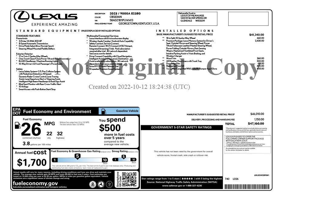 used 2023 Lexus ES 350 car, priced at $34,673