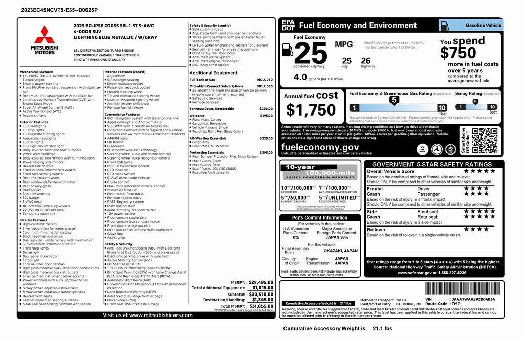 used 2023 Mitsubishi Eclipse Cross car, priced at $18,973