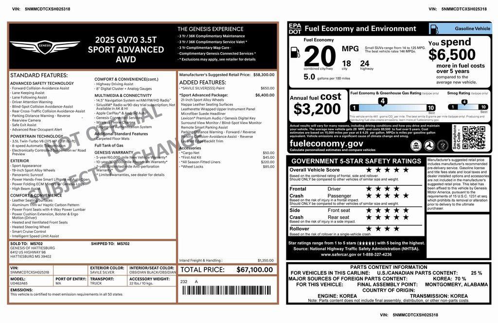 used 2025 Genesis GV70 car, priced at $50,975